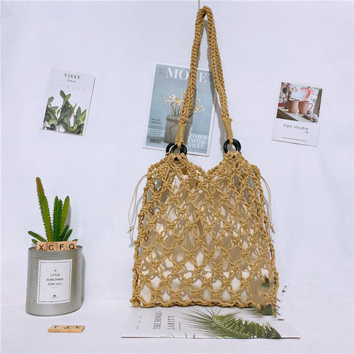 Bolso de playa de paja de un solo hombro para mujer