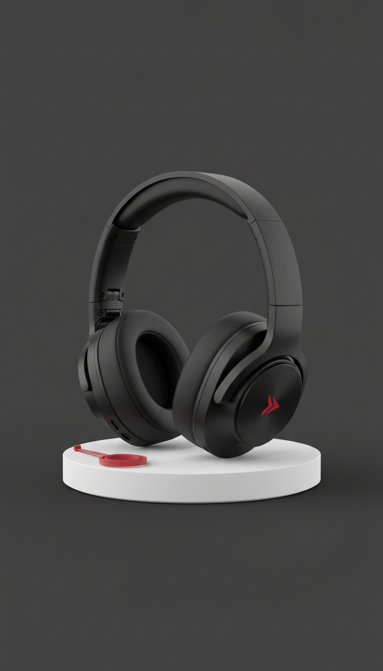 Auriculares inalámbricos negro mate con logo rojo